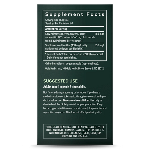Gaia Herbs Saw Palmetto 60ct-Supplements-The Scarlet Sage Herb Co.