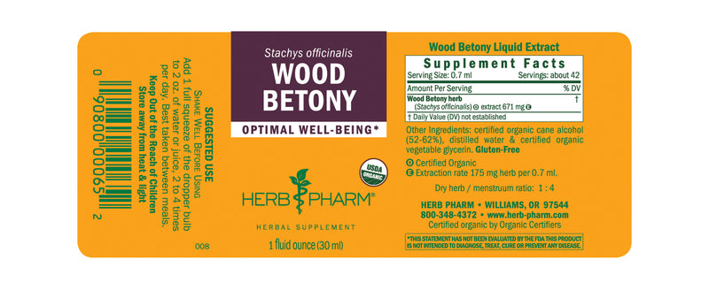 Herb Pharm Wood Betony 1oz